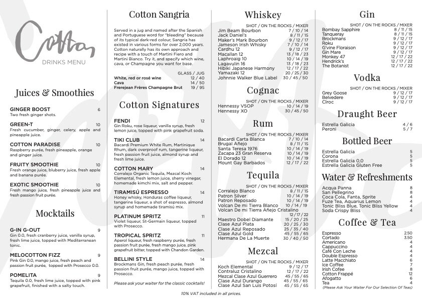 cotton beach ibiza menu