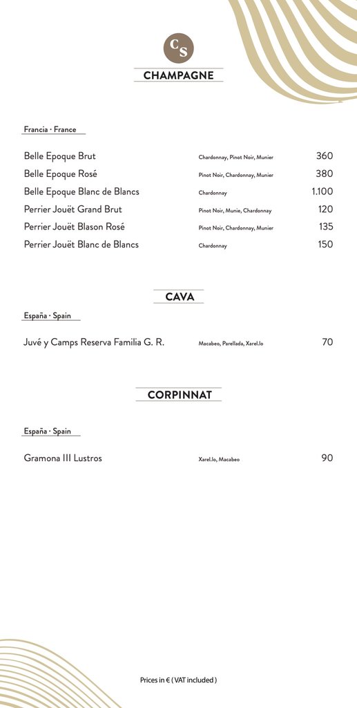 cova santa ibiza bottle menu