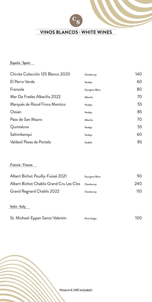 cova santa ibiza bottle menu