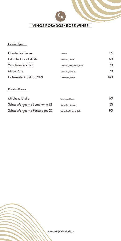cova santa ibiza bottle menu