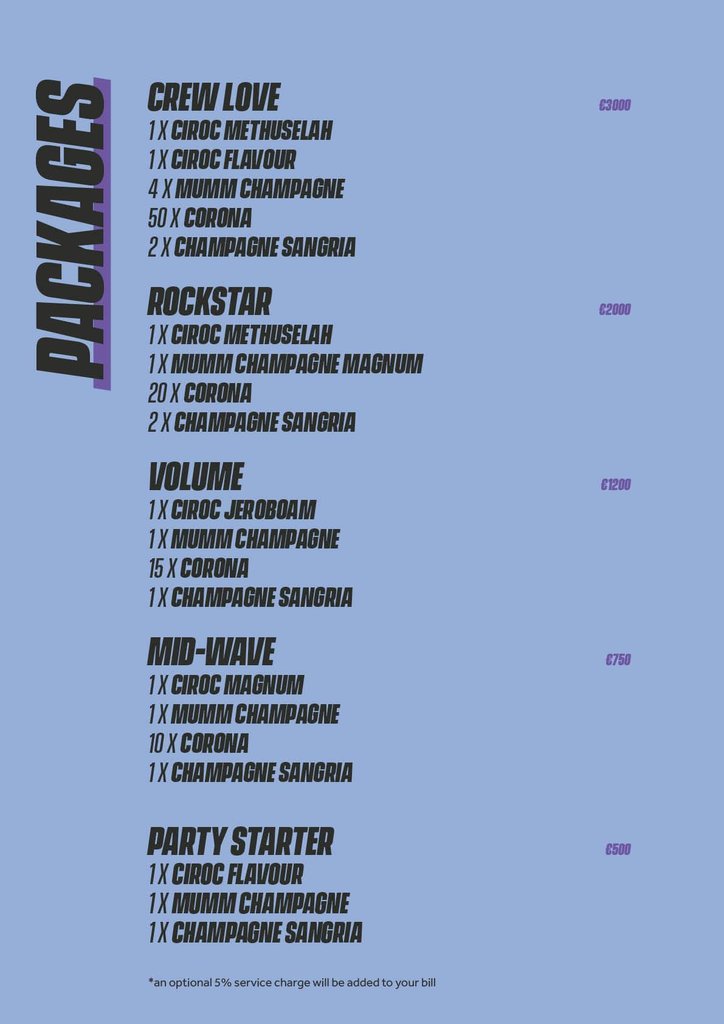 ibiza rocks bottle menu