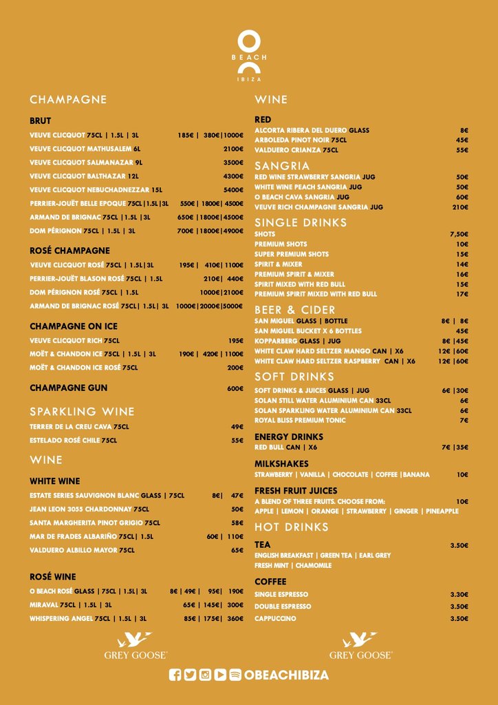 o beach bottle menu