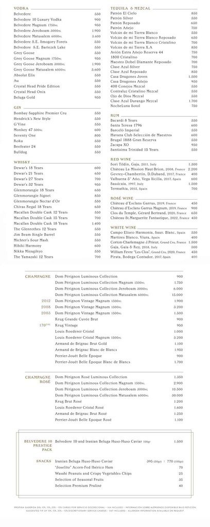 chinois bottle menu