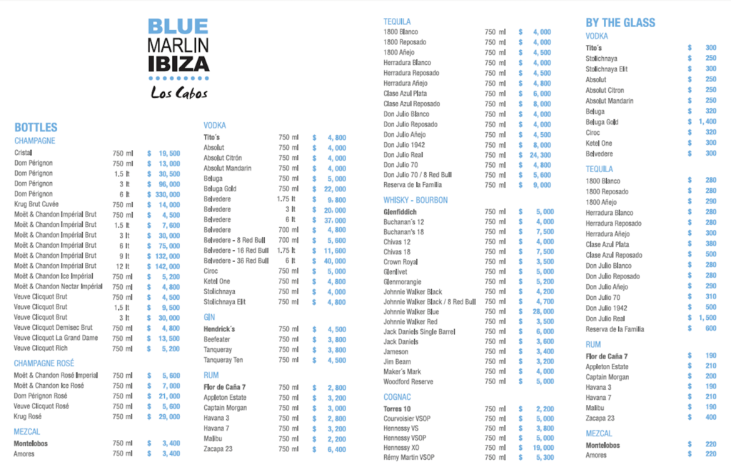 blue marlin bottle menu